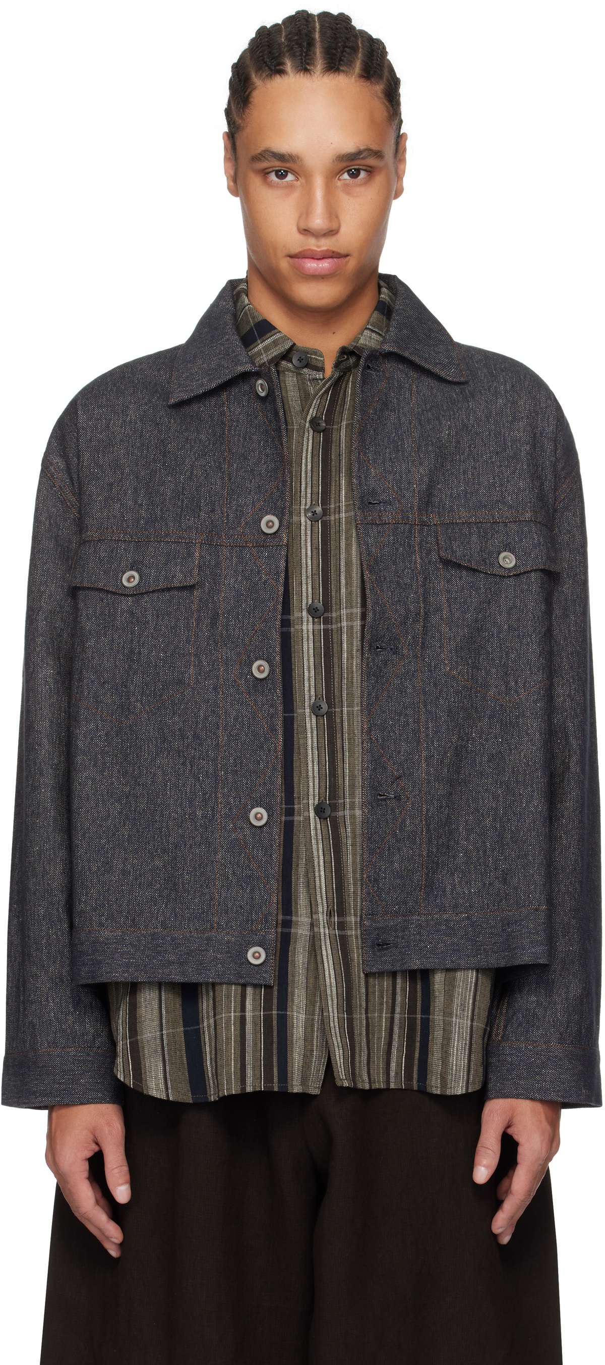 Aviva Jifei Xue Navy Trucker Denim Jacket