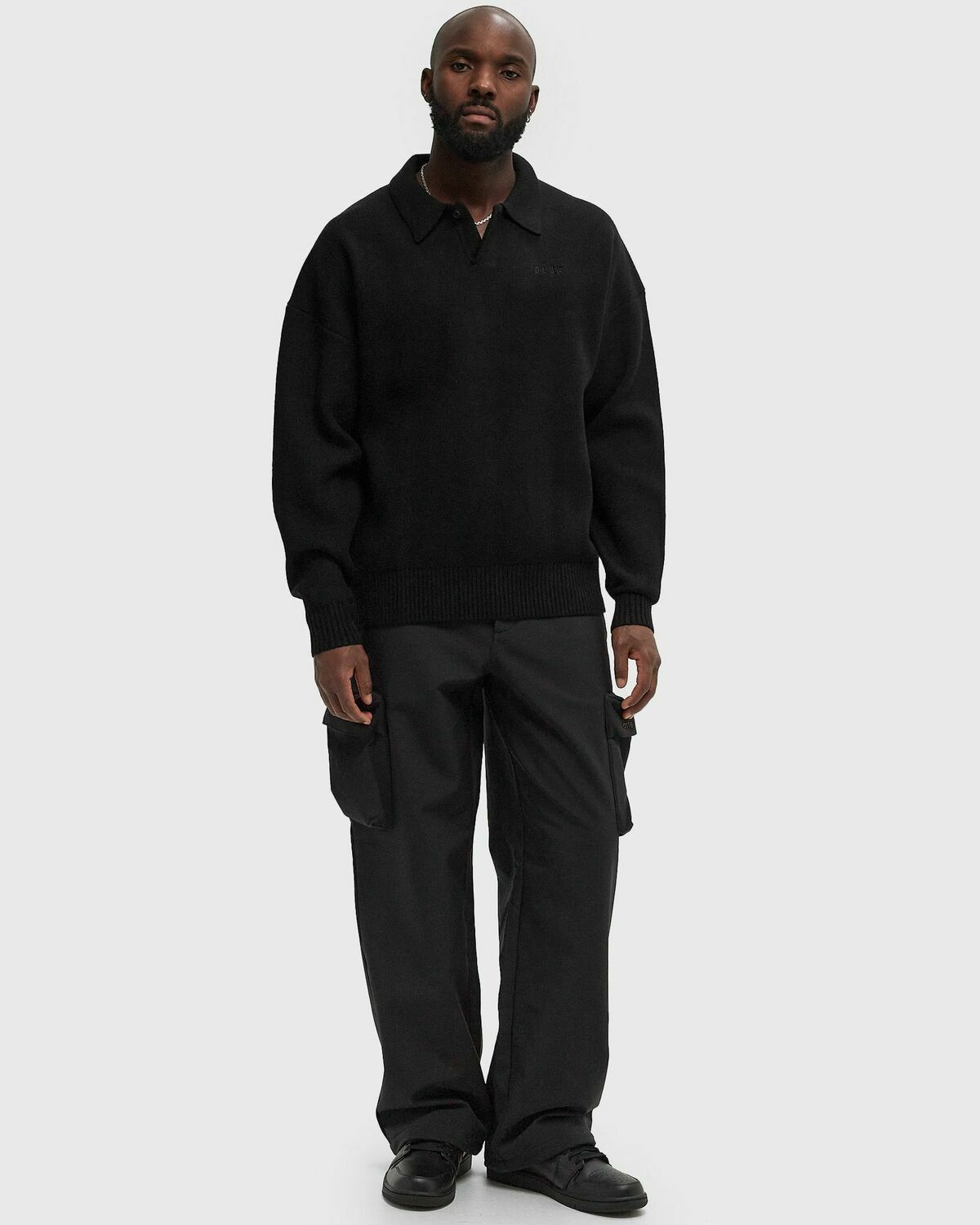 ØLÅF OVERSIZED KNITTED POLO Black Mens Pullover