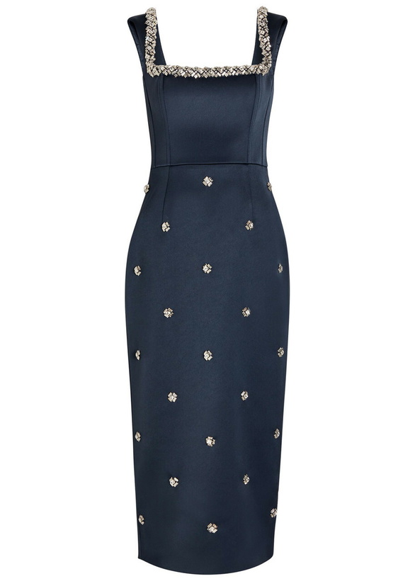 Photo: Rebecca Vallance Ayla Crystal-embellished Satin-crepe Midi Dress Navy