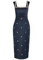 Rebecca Vallance Ayla Crystal-embellished Satin-crepe Midi Dress Navy