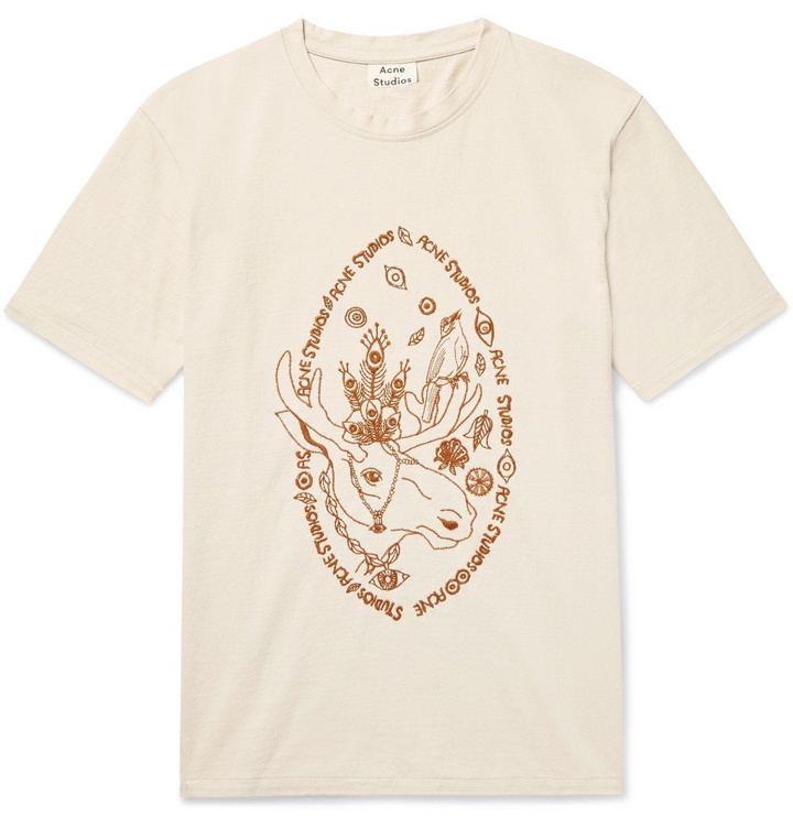 Photo: Acne Studios - Bemabe Moose Embroidered Cotton-Jersey T-Shirt - Men - Ecru