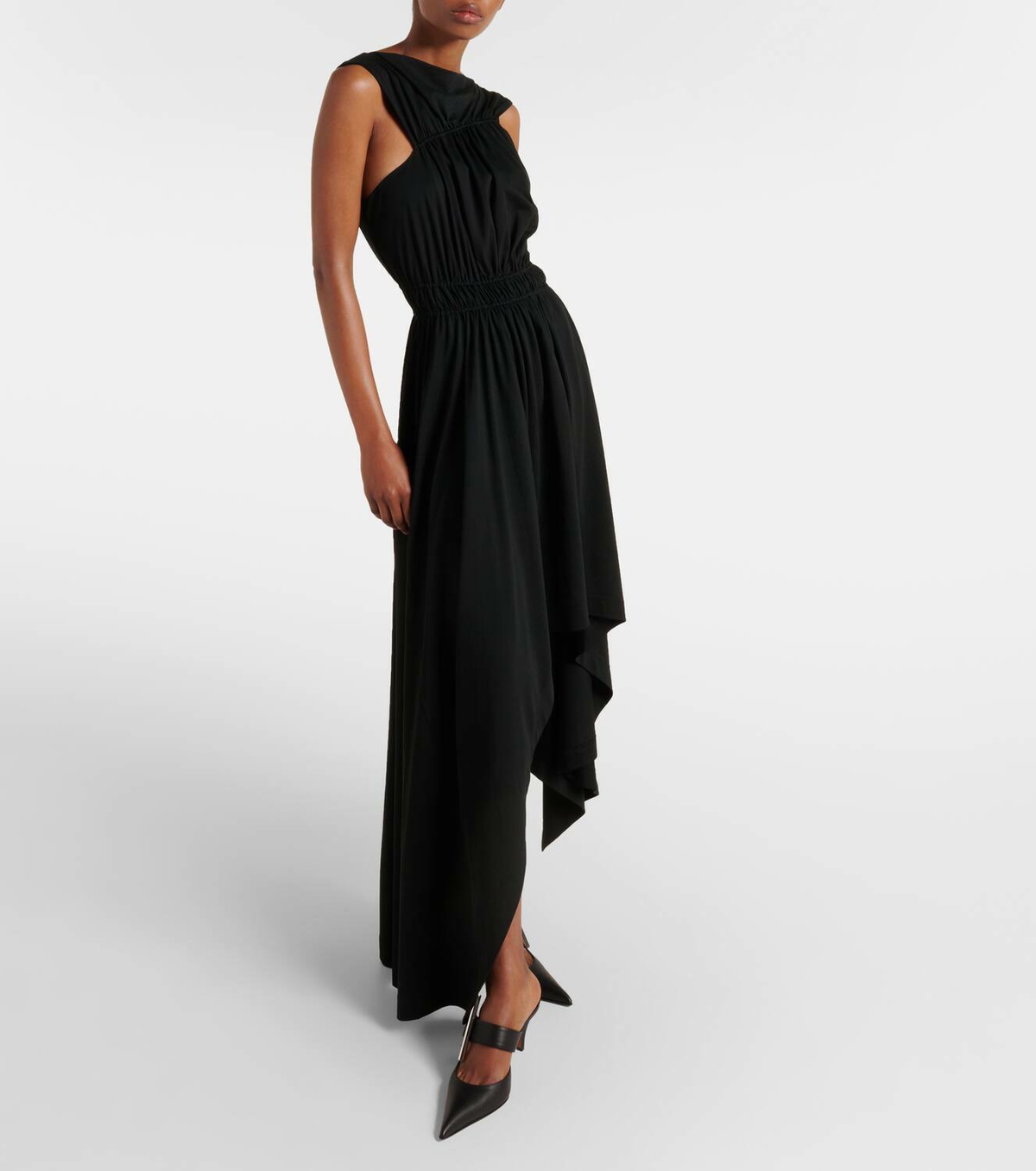 Alexander McQueen Gathered asymmetric cotton jersey maxi dress Alexander  McQueen
