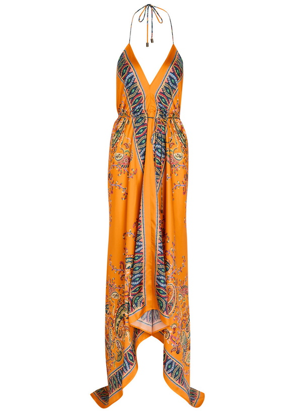 Photo: Etro Asymmetric Printed Silk Maxi Dress Orange