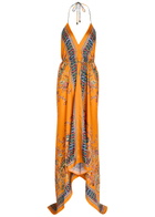 Etro Asymmetric Printed Silk Maxi Dress Orange