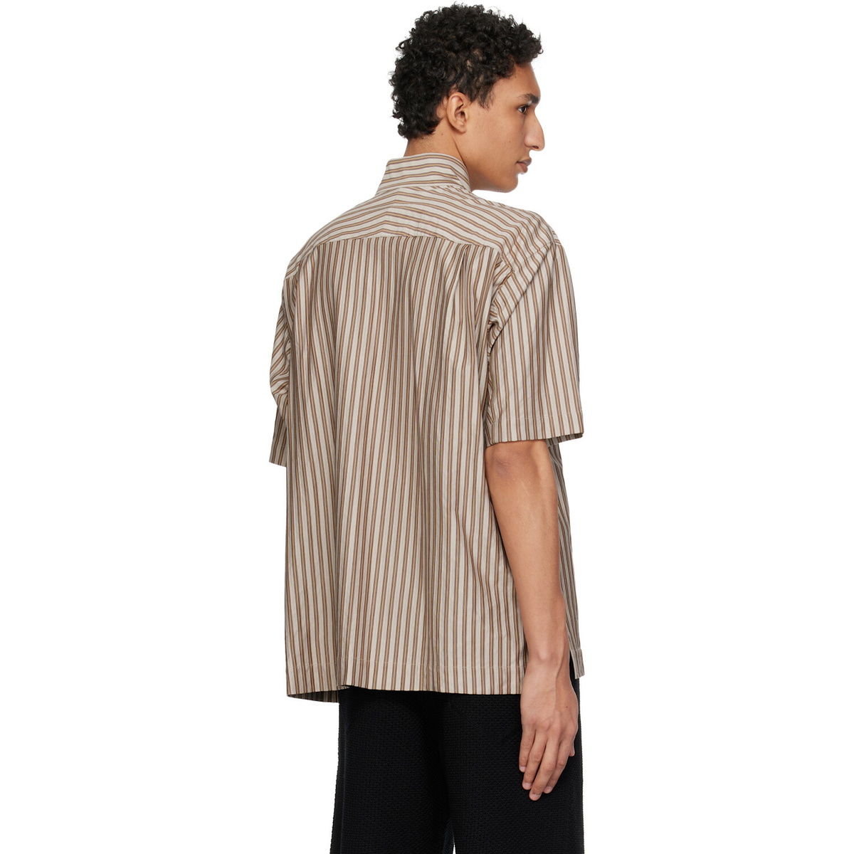HOMME PLISSÉ ISSEY MIYAKE Brown Stripe Jersey Shirt