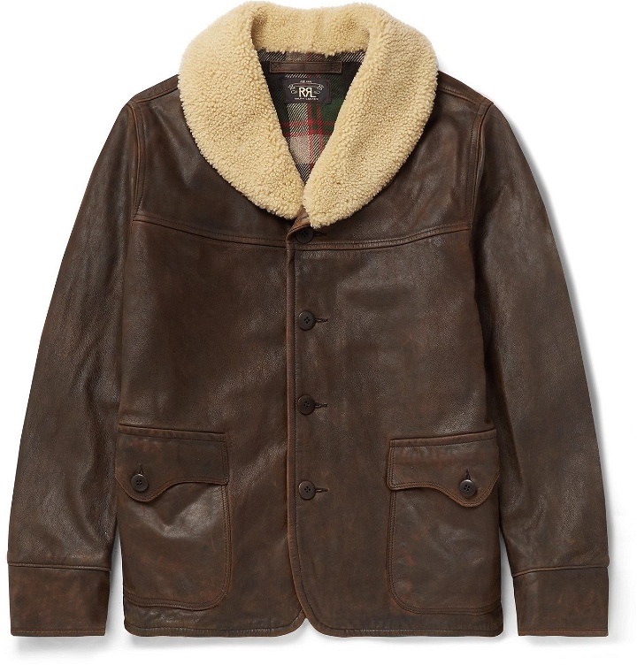 Photo: RRL - Palmer Shearling-Trimmed Distressed Leather Jacket - Brown