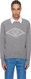 Marine Serre Gray Clean Wool Knit Crewneck Sweater
