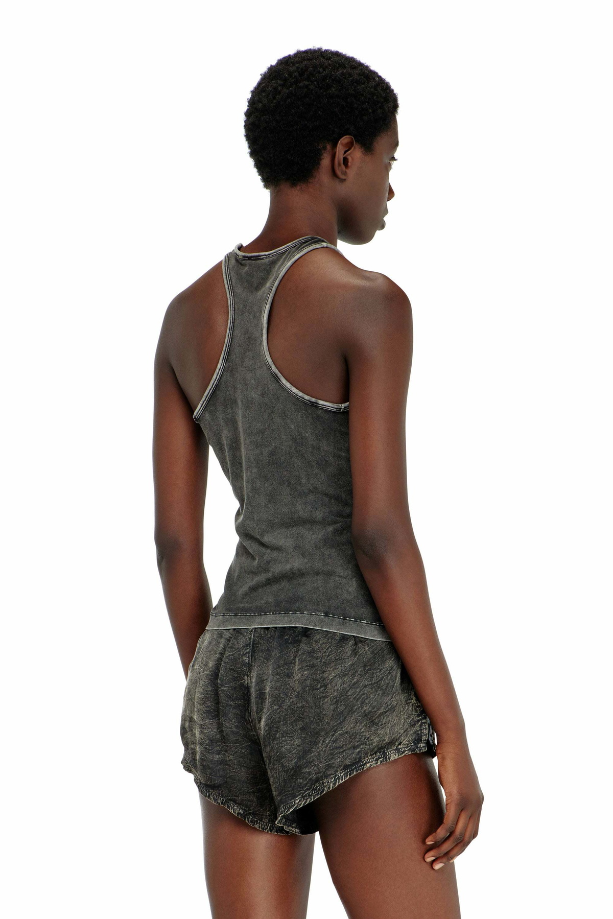 Diesel Cotton tank top with treated effect - Tops Womens in Grey