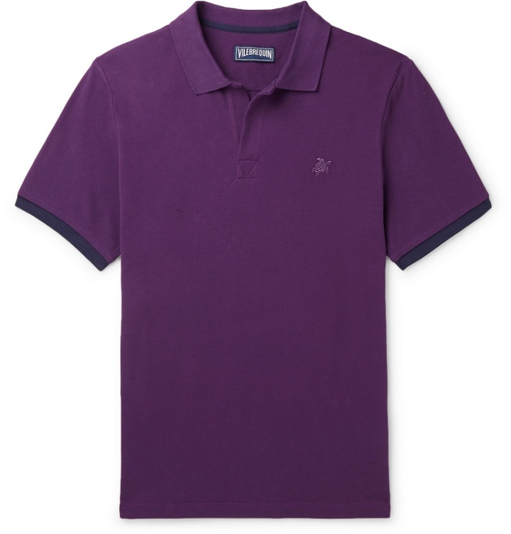 Photo: Vilebrequin - Palatin Slim-Fit Contrast-Tipped Cotton-Piqué Polo Shirt - Purple