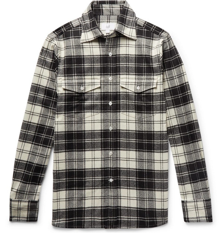Photo: Dunhill - Checked Brushed Wool-Blend Flannel Shirt - Men - Black
