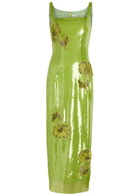 Huishan Zhang Marilyn Floral-embellished Sequin Gown Lime