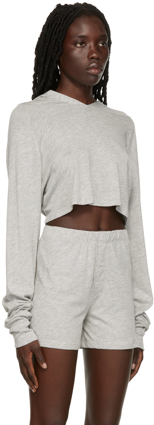 ÉTERNE Gray Raglan Cropped Hoodie