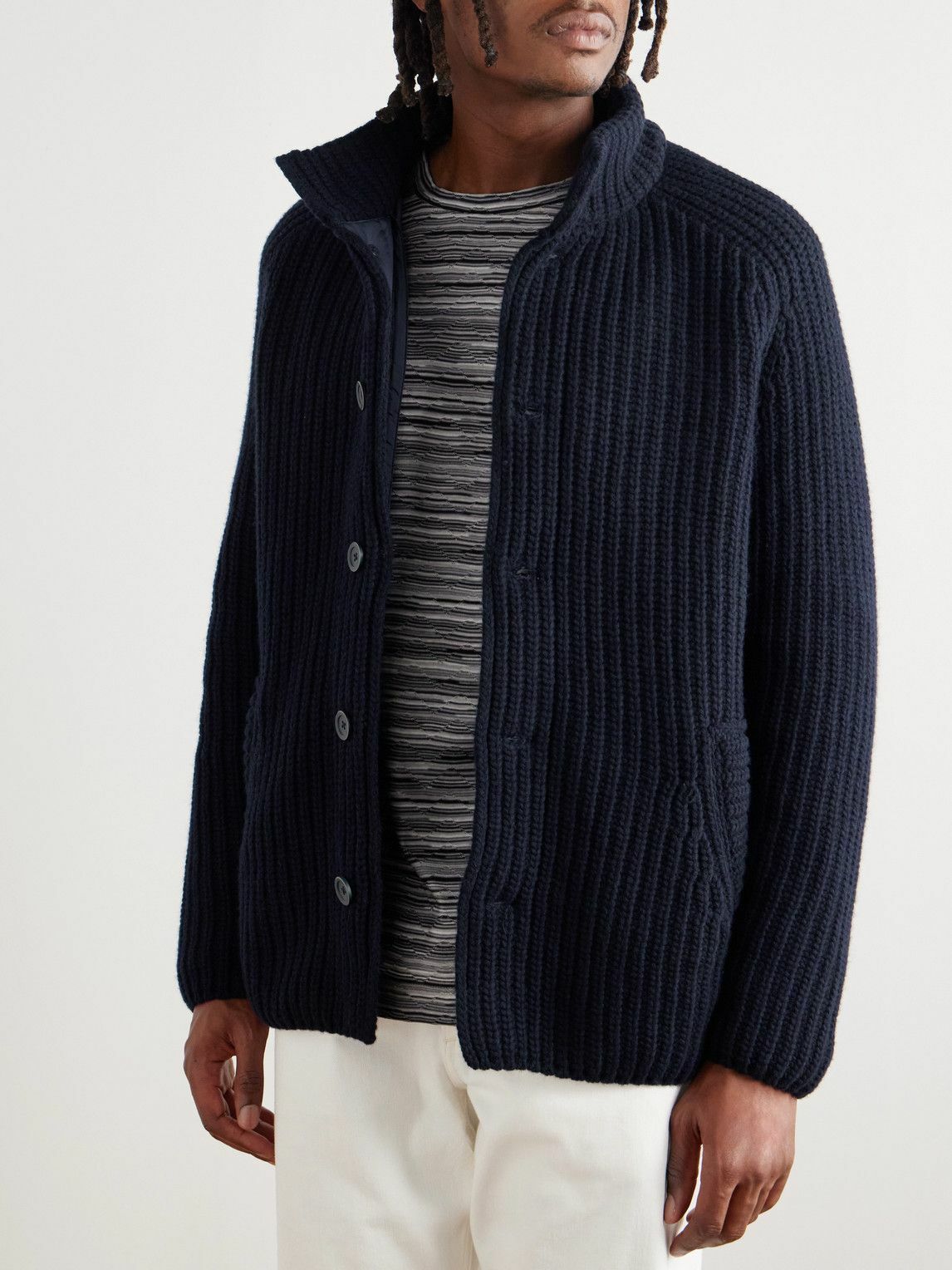 Herno - Shell-Trimmed Padded Virgin Wool Hooded Jacket - Blue