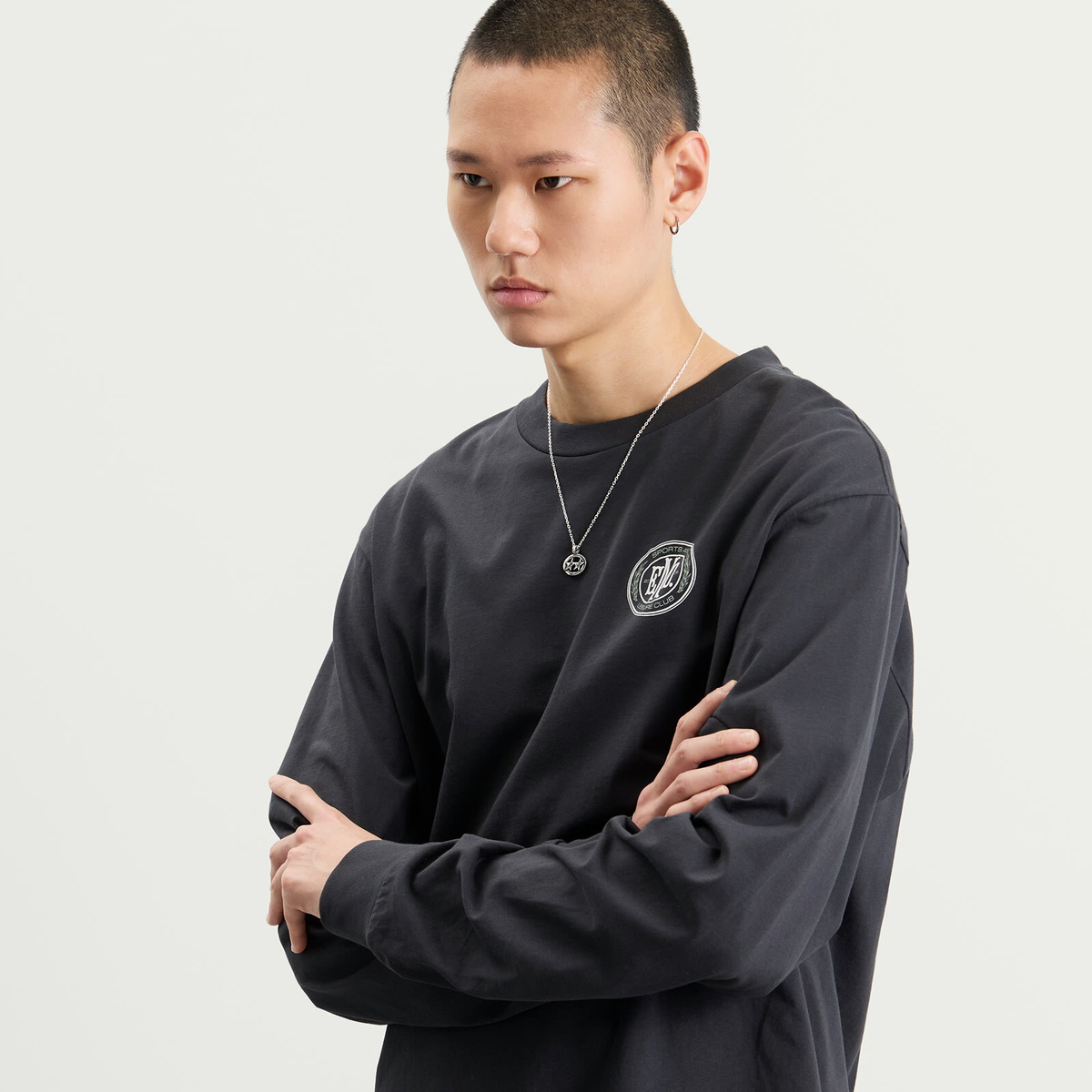 END. Leisure Long Sleeve T-Shirt in Cinder Black