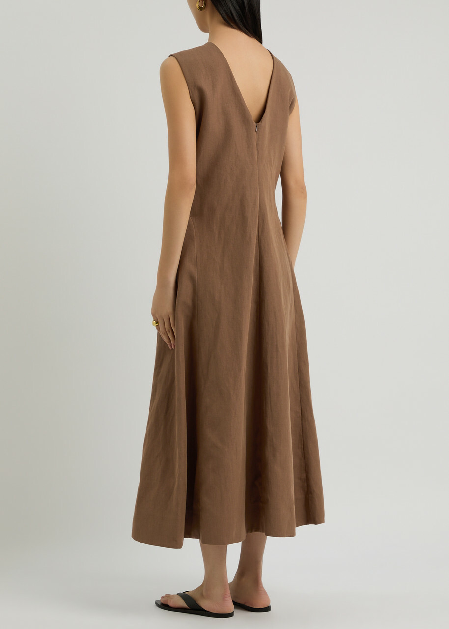 Skall Studio Antonia Linen-blend Midi Dress Brown