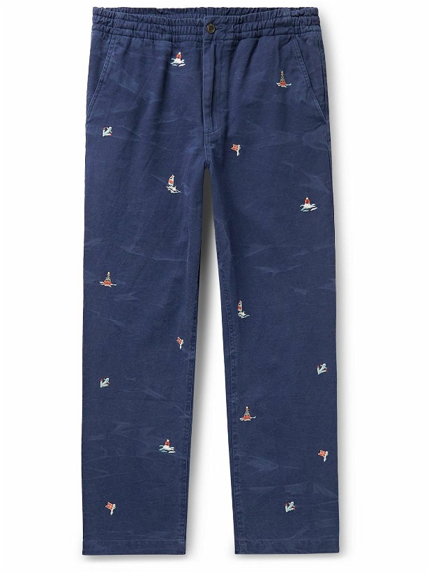 Photo: Polo Ralph Lauren - Prepster Straight-Leg Embroidered Cotton-Twill Trousers - Blue