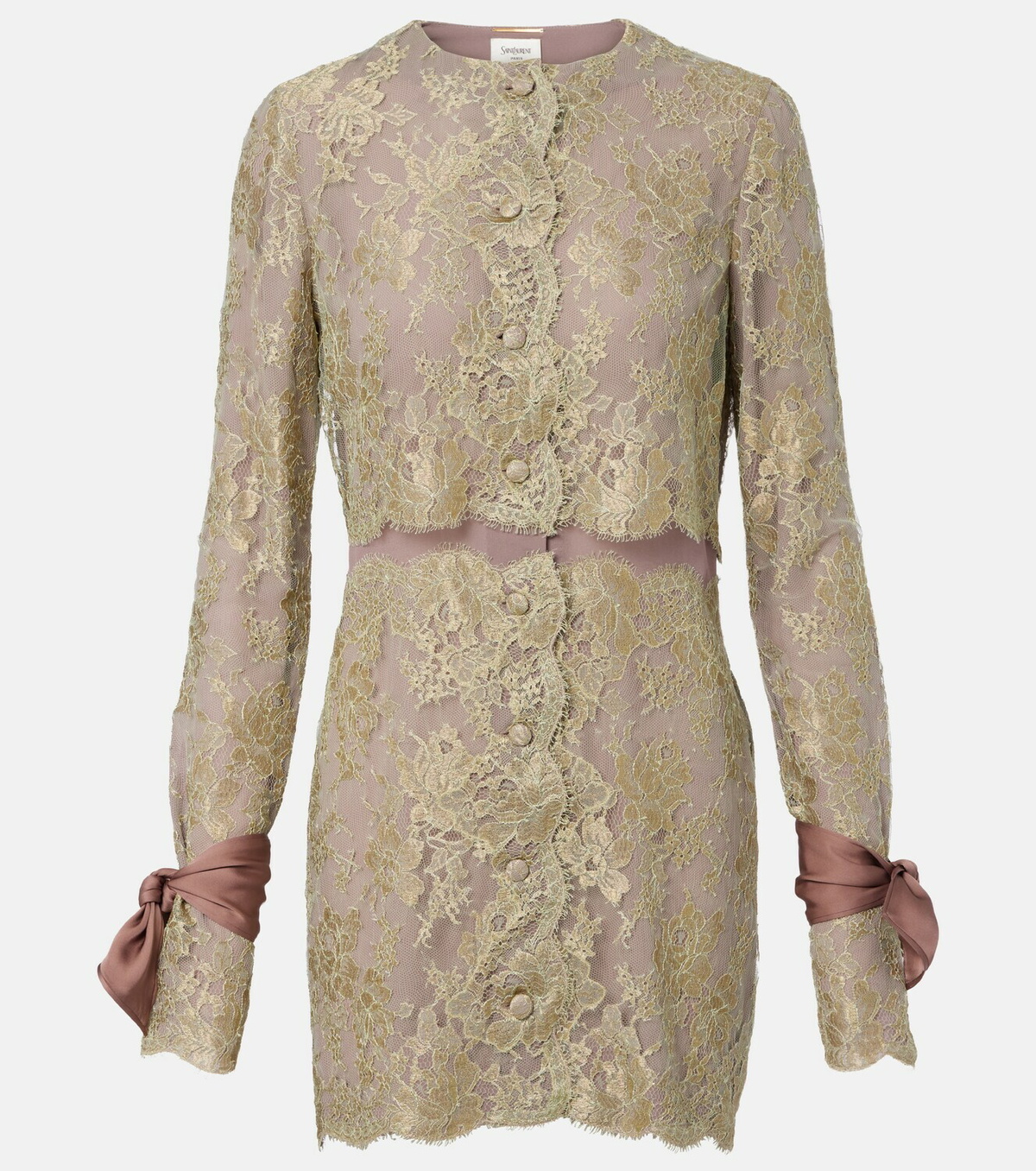 Saint Laurent Silk-trimmed lace minidress