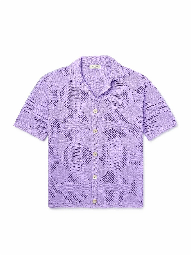 Photo: PIACENZA 1733 - Camp-Collar Crocheted Linen and Cotton-Blend Shirt - Purple