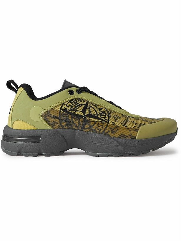 Photo: Stone Island - Grime Rubber-Trimmed Printed Mesh Sneakers - Green