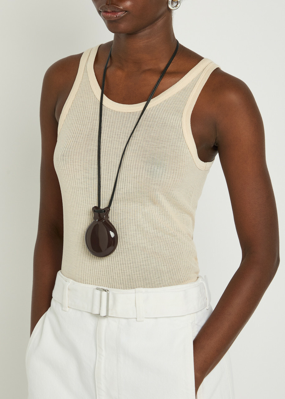Lemaire Castanet Mirror Resin and Leather Necklace - Dark Brown - One Size