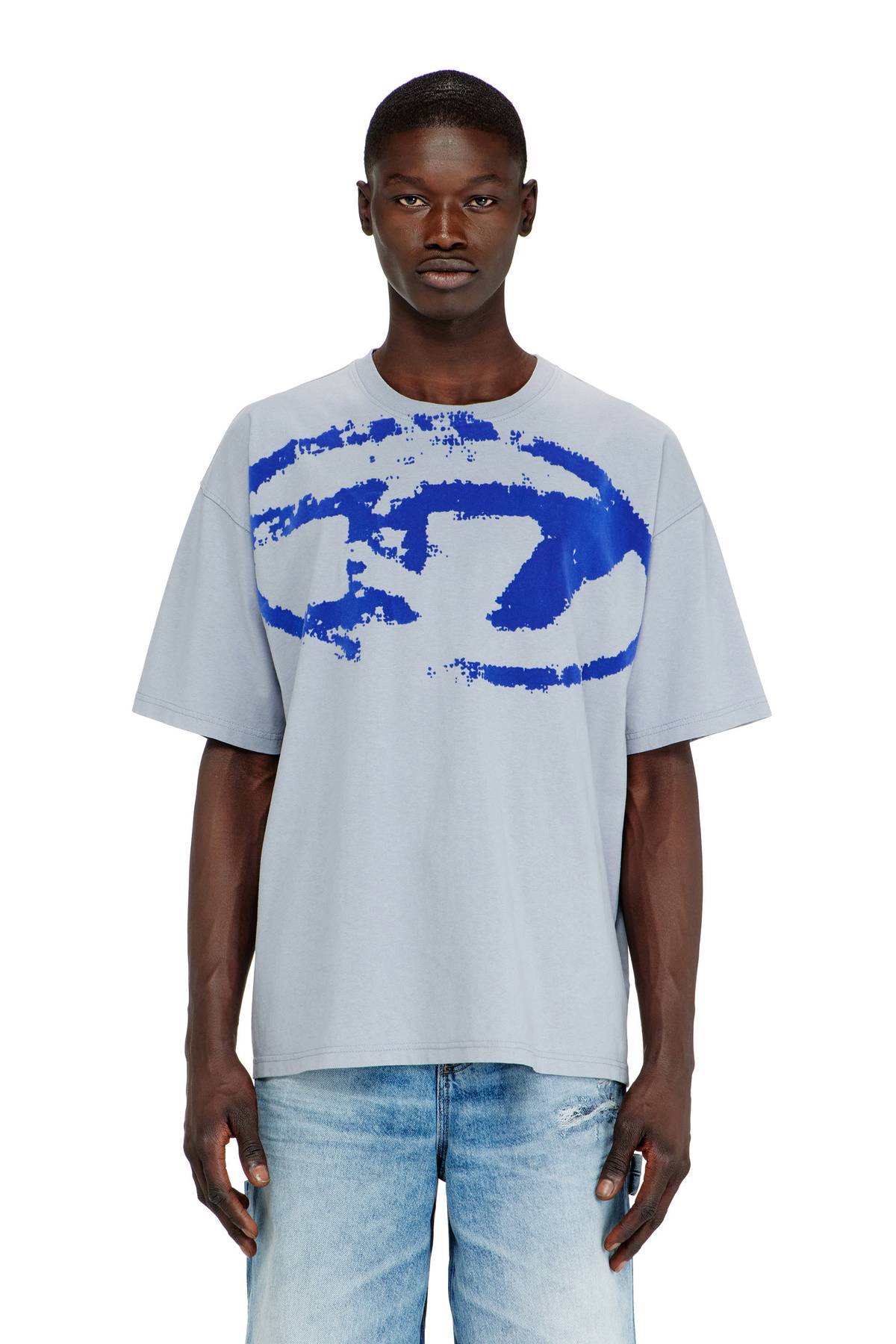Diesel T-shirt with distressed flocked logo - T-Shirts Mens in Blue