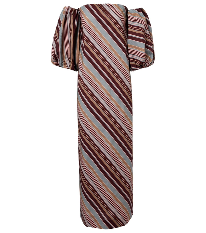 Photo: Adriana Degreas Striped off-shoulder cotton-blend maxi dress