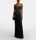 Monique Lhuillier Scarf-detail draped lace gown