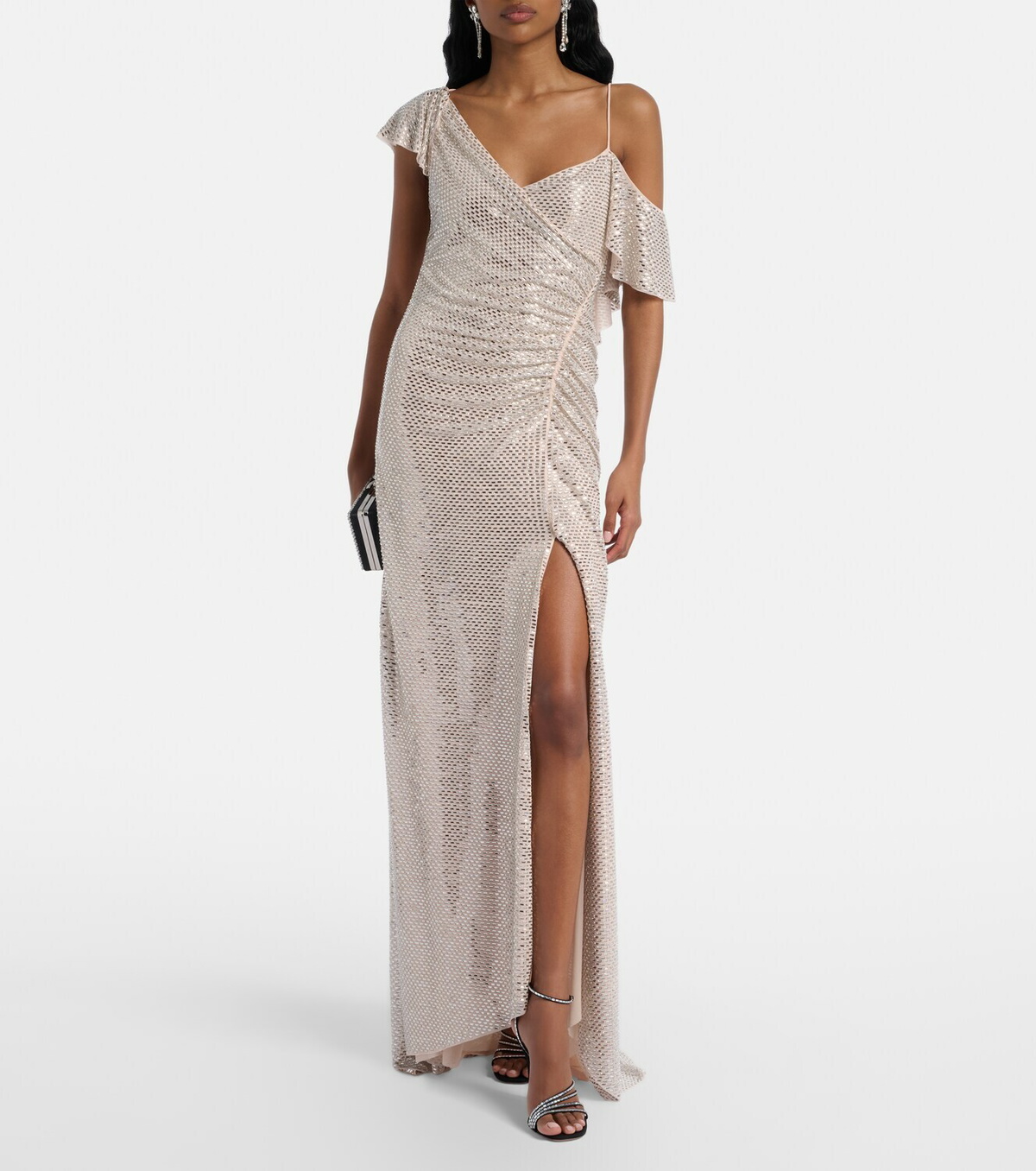Self-Portrait Draped rhinestone-embellished maxi dress