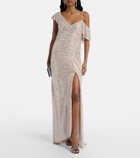 Self-Portrait Draped rhinestone-embellished maxi dress