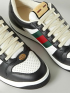GUCCI - Screener Webbing-Trimmed Perforated Leather Sneakers - Black