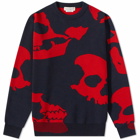 Alexander McQueen Men's Skull All Over Intarsia Crew Knit in Navy/Red