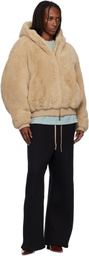 Fear of God Beige Alpaca Hooded Bomber Jacket