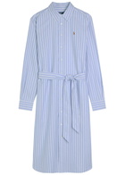 Polo Ralph Lauren Striped Belted Cotton Midi Shirt Dress Blue