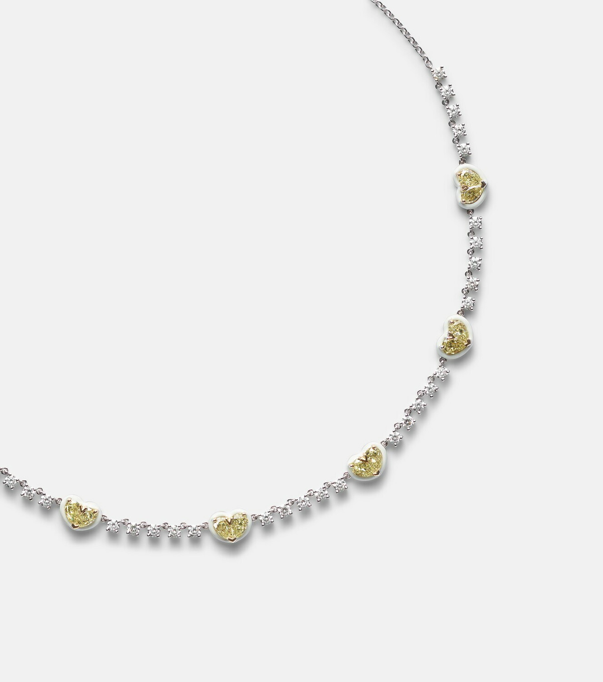 Kamyen Twin Heart 18kt white gold and enamel choker with diamonds