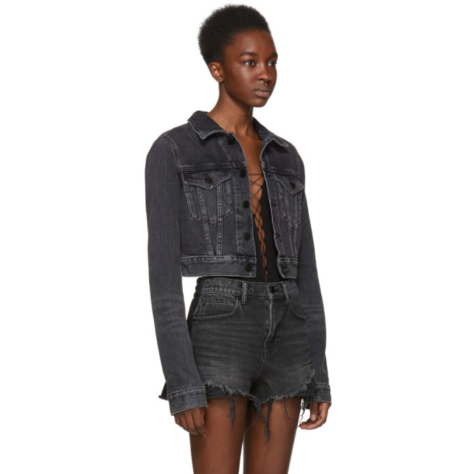 Alexander Wang Grey Shrunken Cropped Denim Jacket Alexander Wang