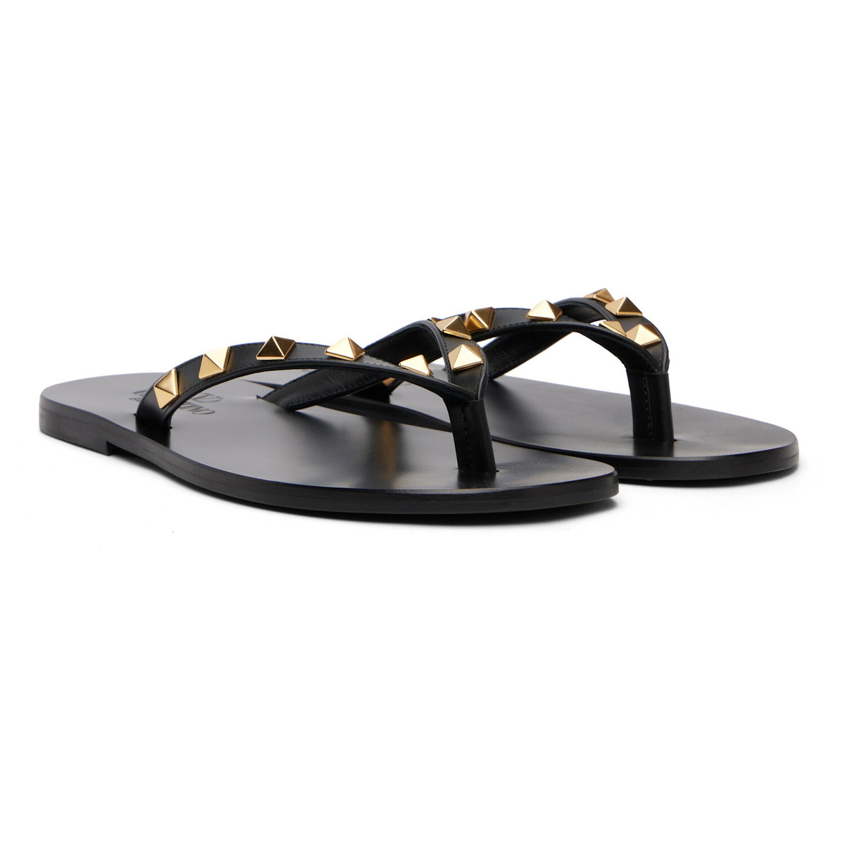 Valentino Garavani Black Rockstud Calfskin Flip-Flops