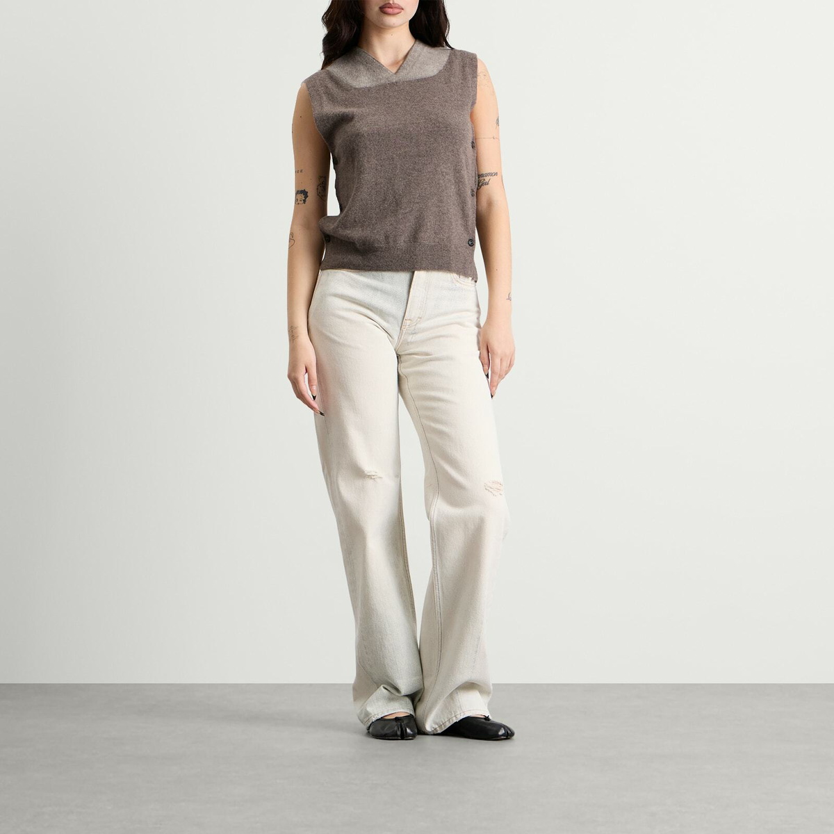 Maison Margiela Women's Fuse Knit Top in Mud/Ecru