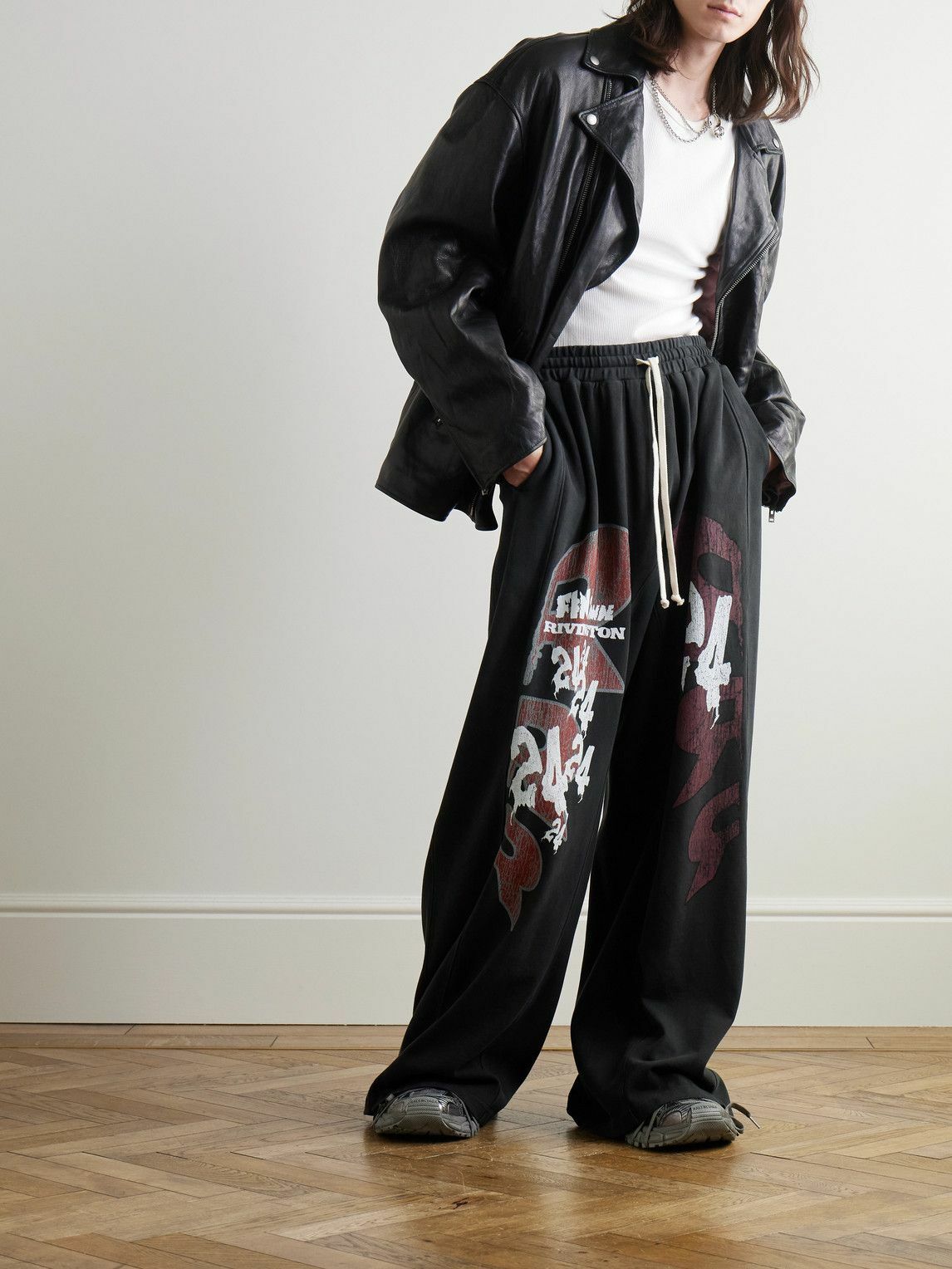 RRR123 - Logo-Print Cotton-Jersey Sweatpants - Black
