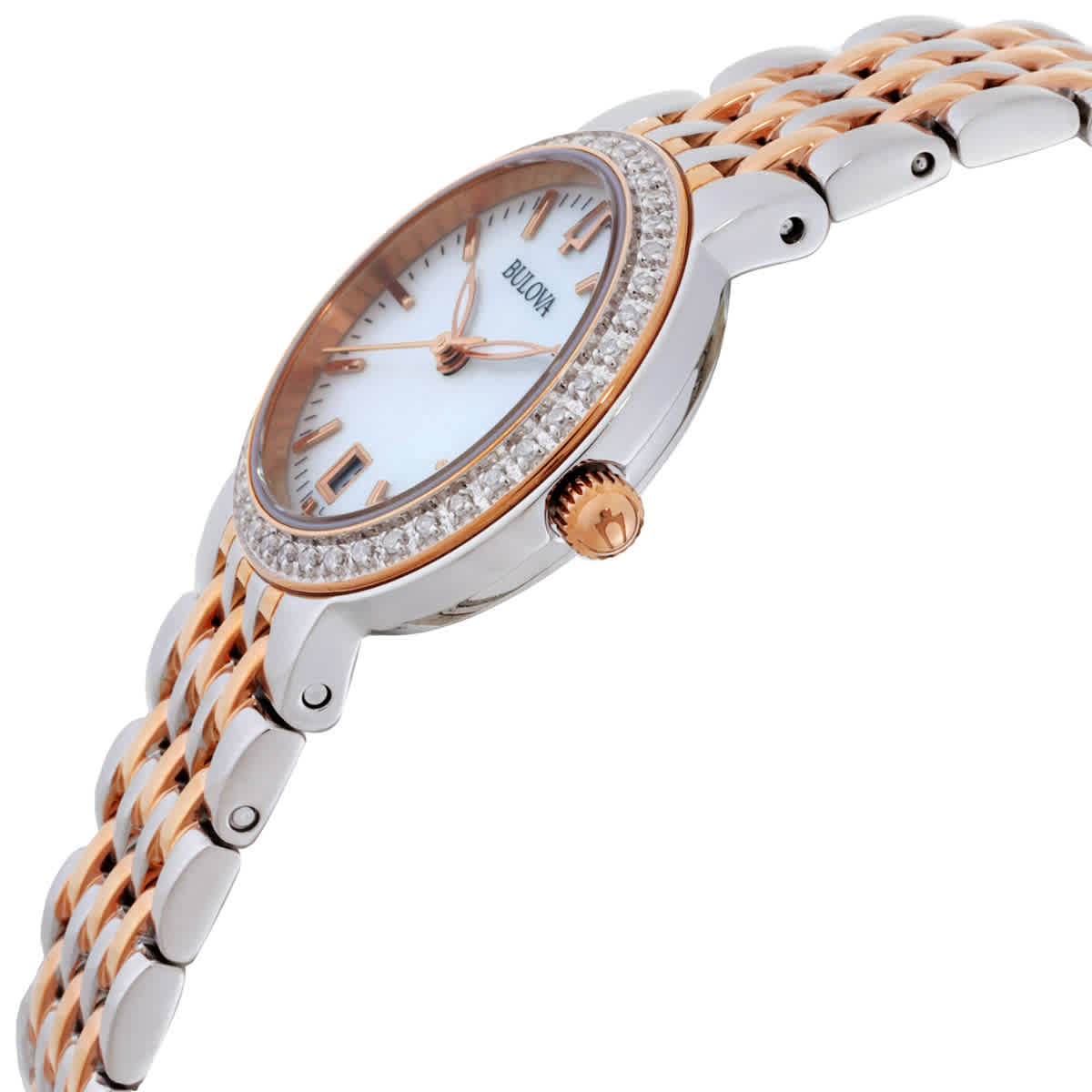 Bulova Quartz Crystal White Mother of Pearl Dial Ladies Watch 98R280