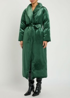 Alice + Olivia Ima Padded Belted Velvet Coat Green