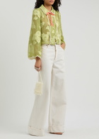 Sister Jane Emile Floral-jacquard Chiffon Shirt Light Green
