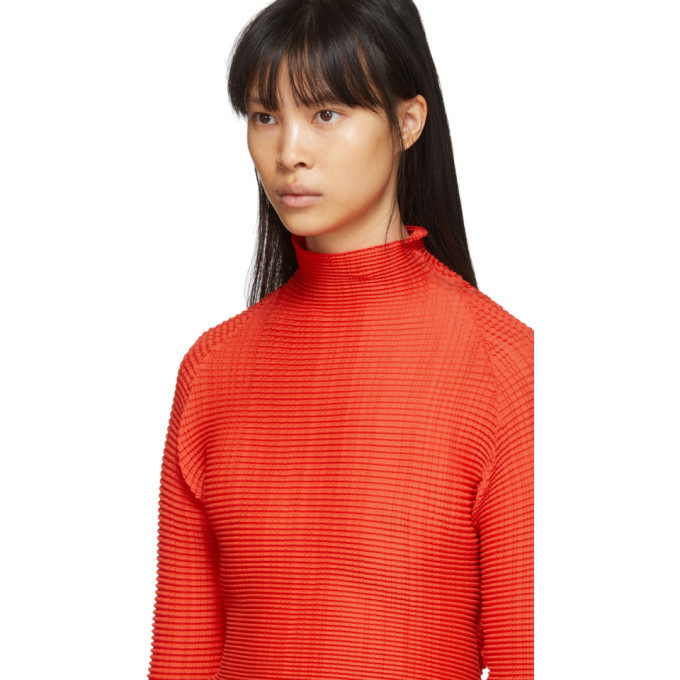 Issey Miyake Red Wooly Pleats Turtleneck Issey Miyake Men