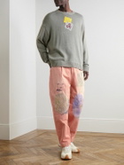 KAPITAL - Katsuragi Tapered Appliquéd Distressed Cotton-Twill Trousers - Pink