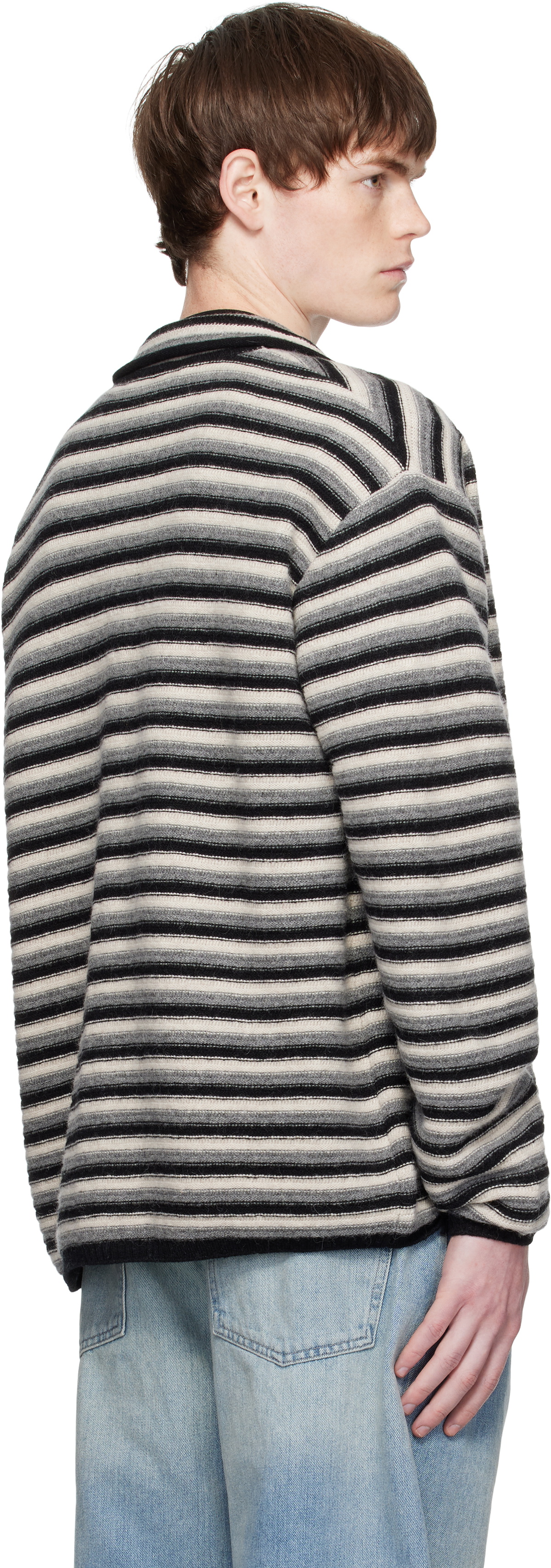 We11done Multicolor Black Stripe Embroidered Cardigan
