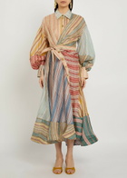 Zimmermann Rebellion Striped Linen and Silk-blend Midi Shirt Dress Multicoloured 1