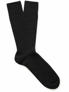 John Smedley - Edale Ribbed Cotton-Blend Socks - Black