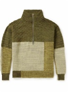 Karu Research - Throwing Fits Patchwork Knitted Half-Zip Sweater - Green