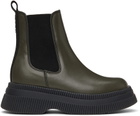 GANNI Green Leather Chelsea Boots