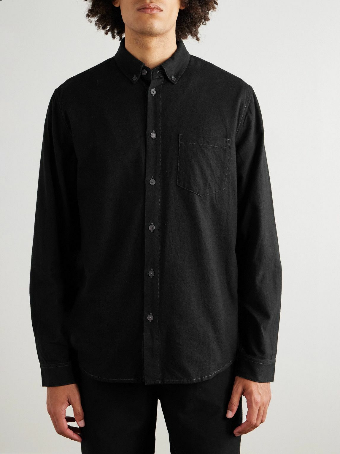 Folk Button Folk - Button Down-Collar Cotton-Flannel Shirt - Black Folk