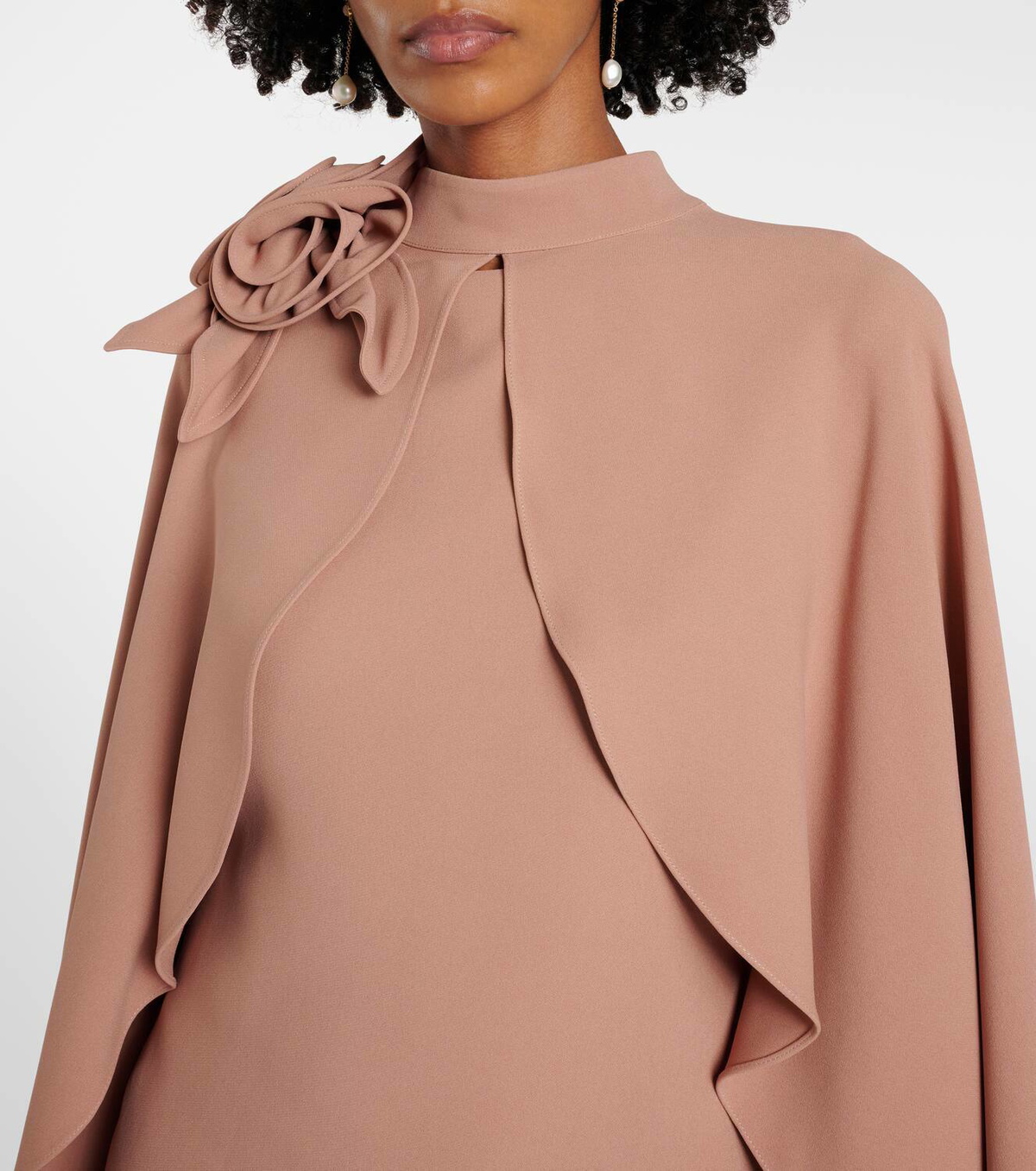 Elie Saab Caped floral-appliqué cady minidress